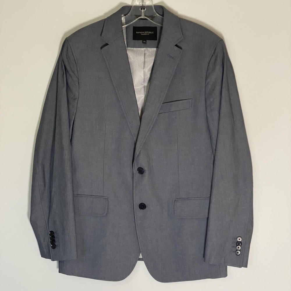 Banana Republic Blazer Jacket Mens 40 Short Blue Suit Cotton Tailored Fit Lined